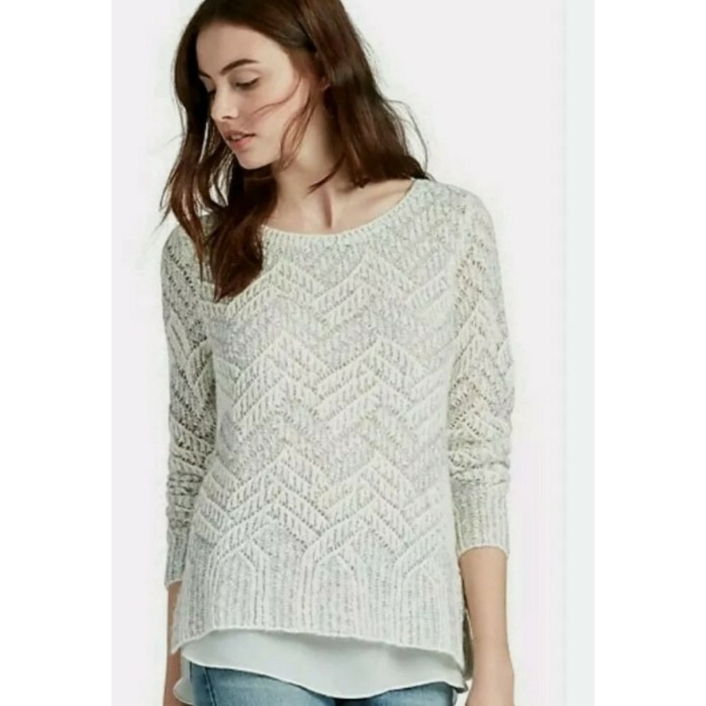 Lucky Brand Chevron Shine  Layered Sweater Gray & White Size XS